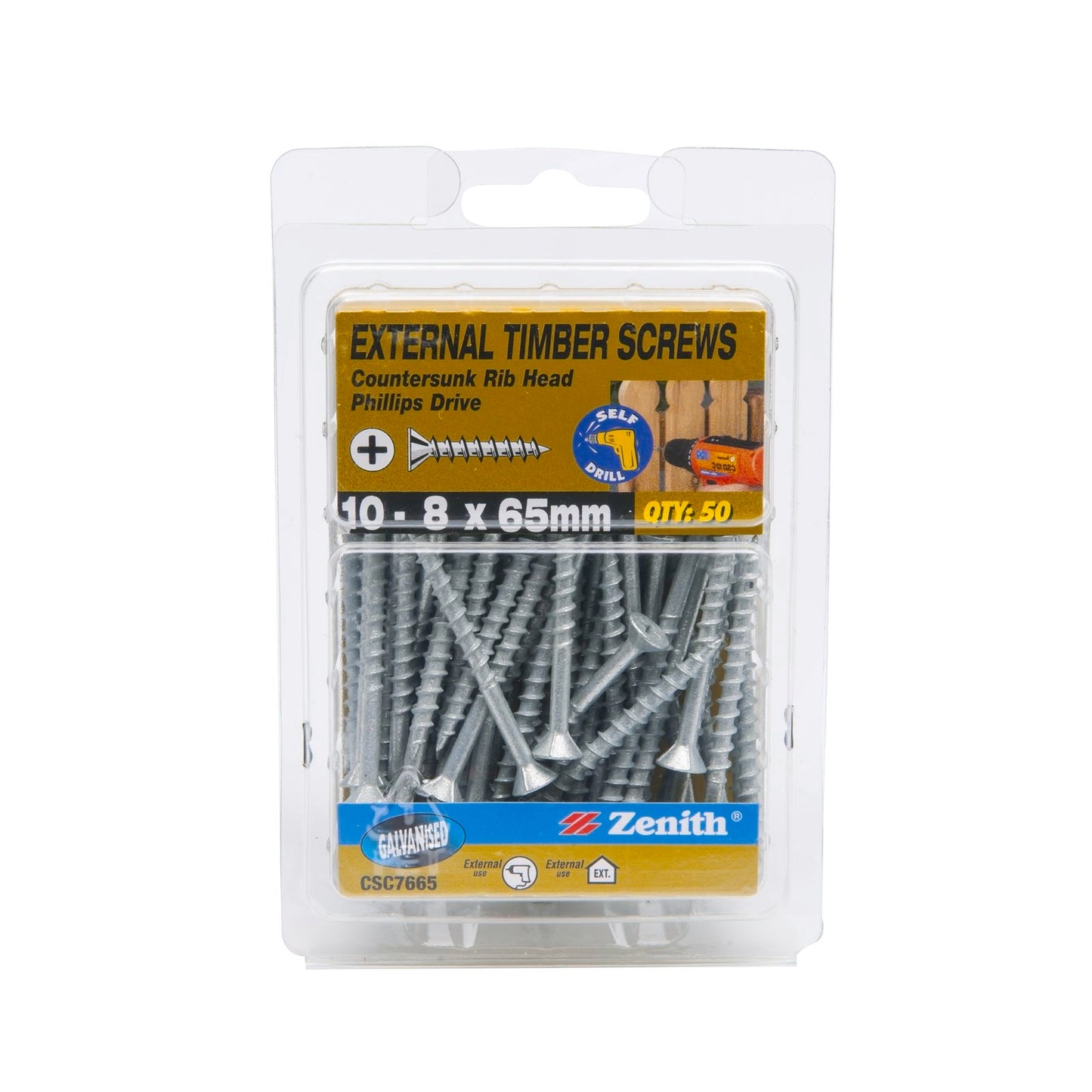 Zenith Timber Screws - 10 x 65mm - Galvanised - 50 Pack