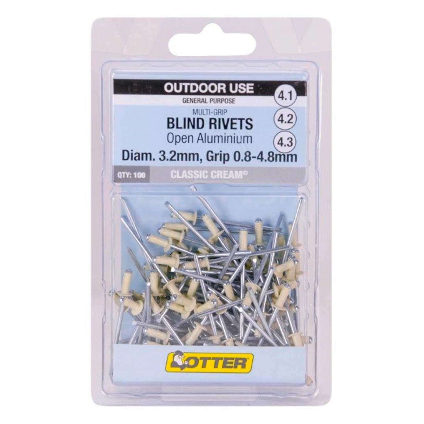 Otter Multi Grip Open Aluminium Rivets - 3.2 x 0.8-4.8mm - 100 Pack