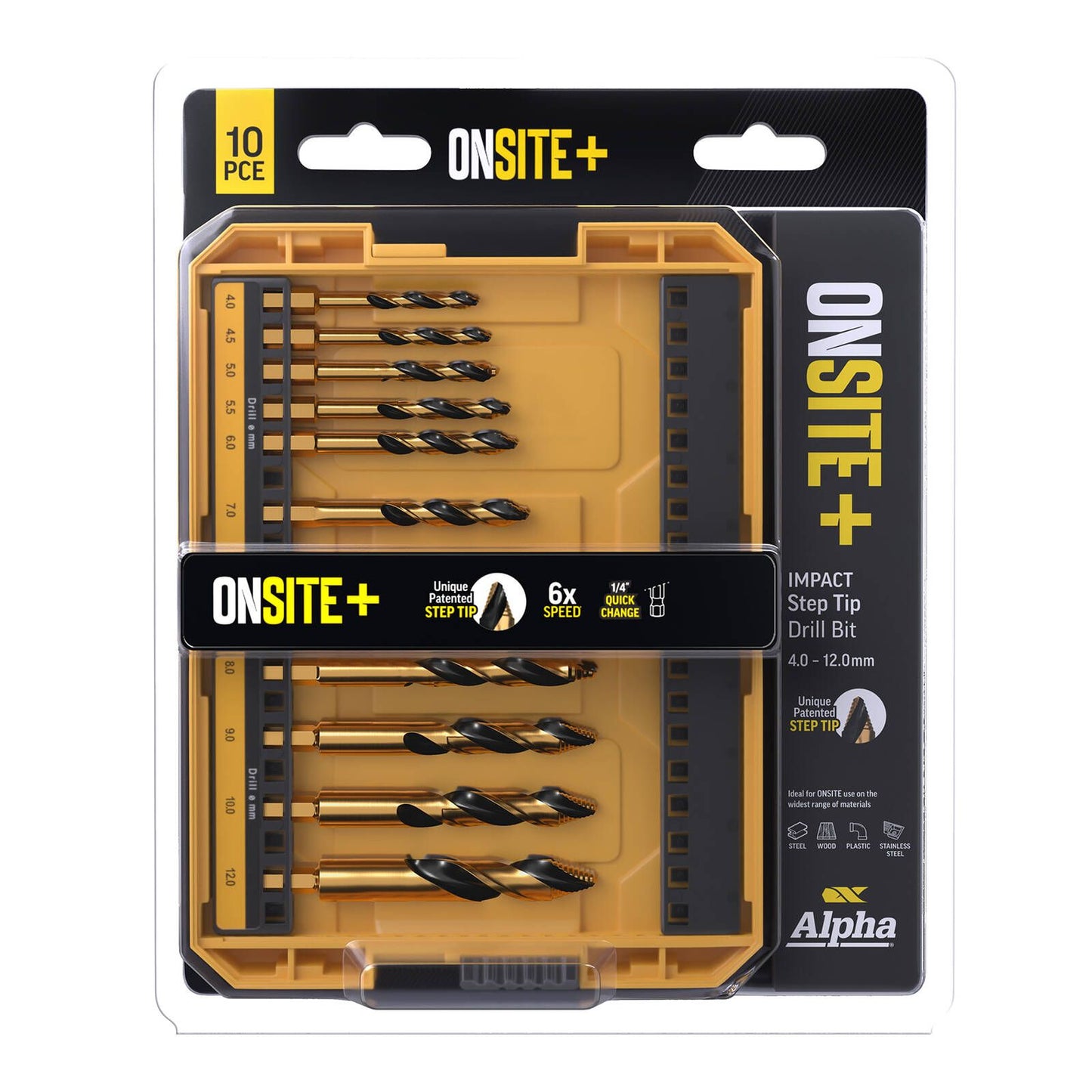 Alpha Onsite Plus Impact Step Tip Drill Set 4-12mm - 10 Piece
