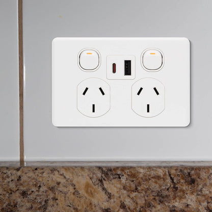 Deta Double Power Point x6 - 250mm - White - USB A+C PD20W