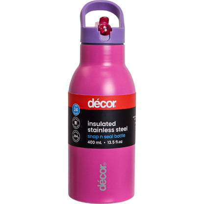 Decor Insulated Snap N Seal Bottle Assorted 400ml Each