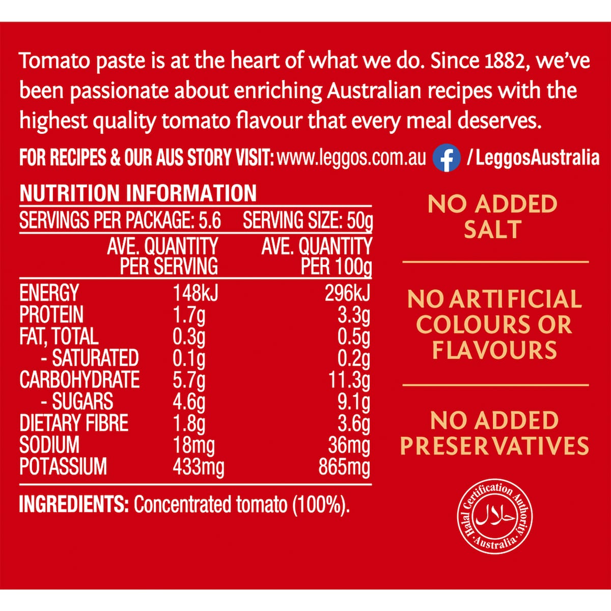 Leggos Australian Grown Tomato Paste No Added Salt 140g X 2 Pack