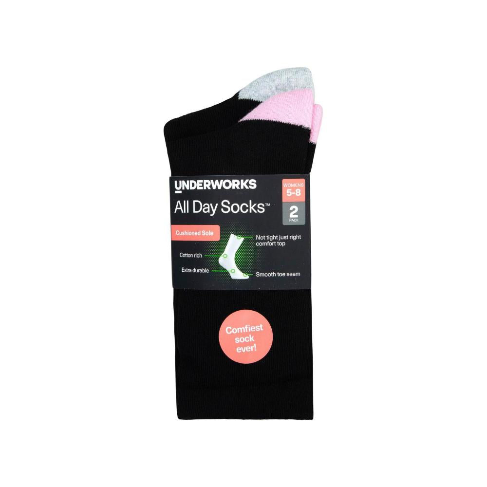 All Day Hl1032 Ladies Cushion Foot Socks Black Size 5-8 2 pack