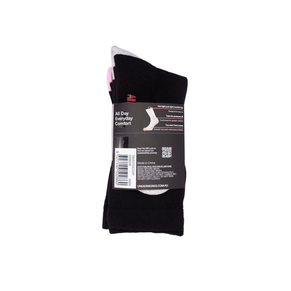 All Day Ladies Cushion Foot Socks Black Size 5-8 2 Pack HL1032