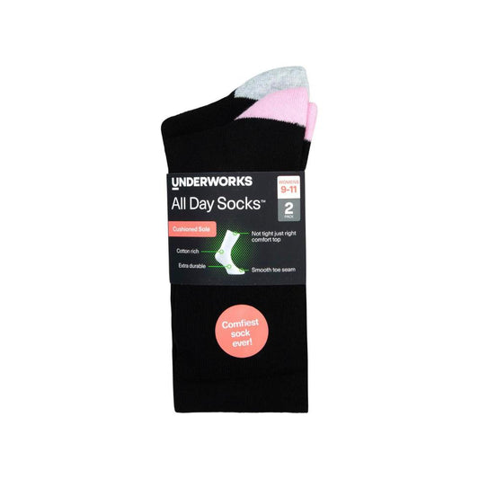 All Day Hl1032 Ladies Cushion Foot Socks Black Size 9-11 2 pack