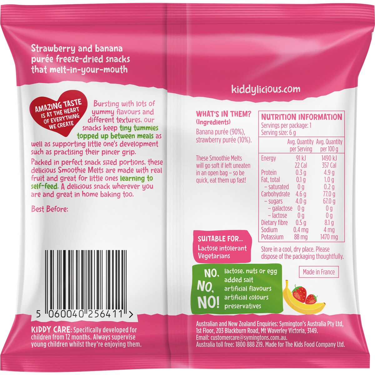 Kiddylicious Smoothie Melts Strawberry & Banana 12+ Months 6g