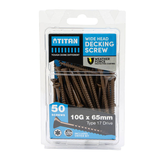 Titan Weather Force Wide Head Decking Screws - 10g x 65mm - 50 Pack