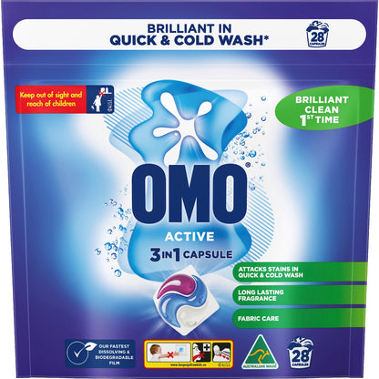 Omo Active Clean Laundry Liquid Capsules Detergent 28 Pack