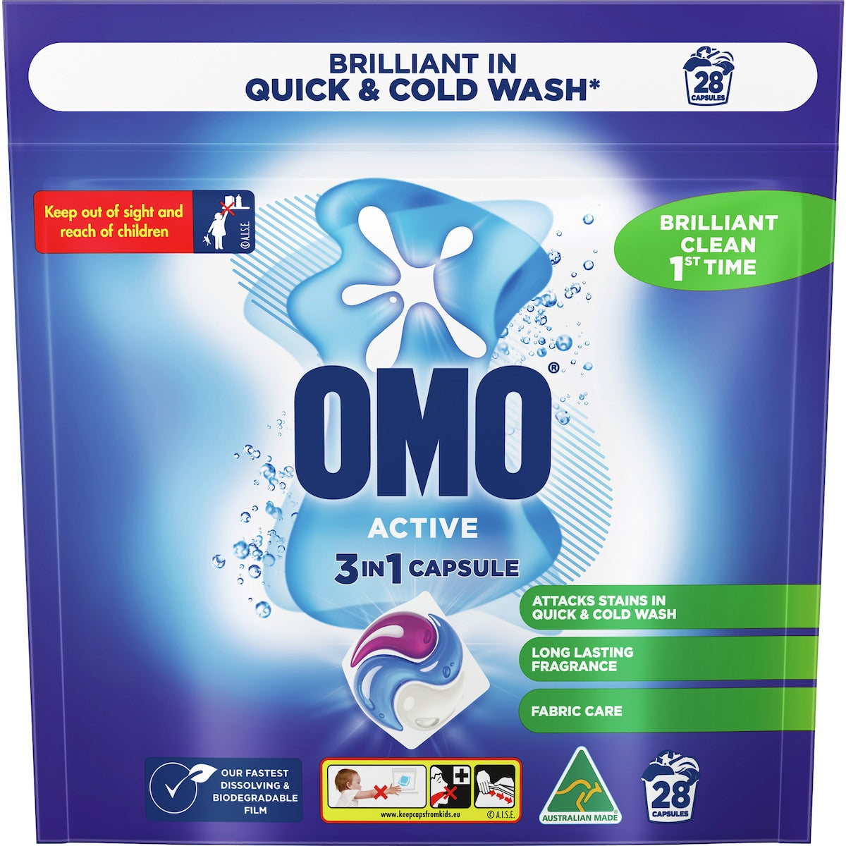 Omo Active Clean Laundry Liquid Capsules Detergent 28 Pack