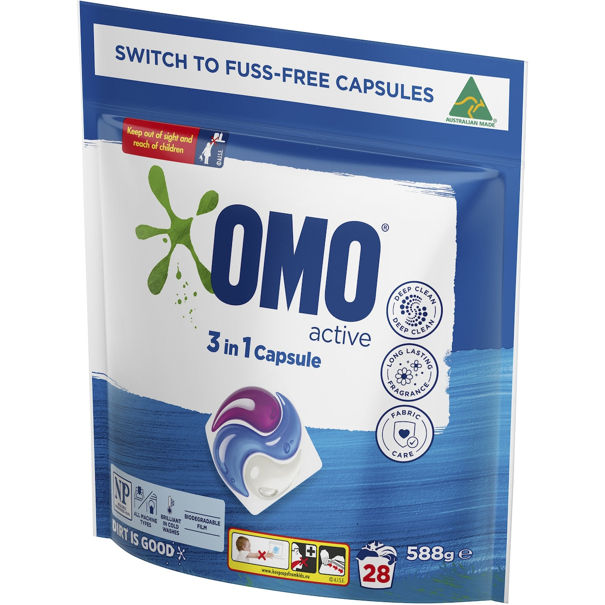 Omo Active Clean Laundry Liquid Capsules Detergent 28 Pack