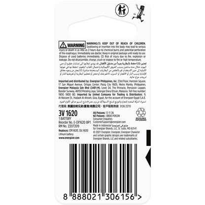 Energizer 1620 Cr1620 Lithium Coin Battery 2 Pack