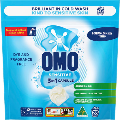 Omo Sensitive Laundry Liquid Capsules Detergent 28 Pack