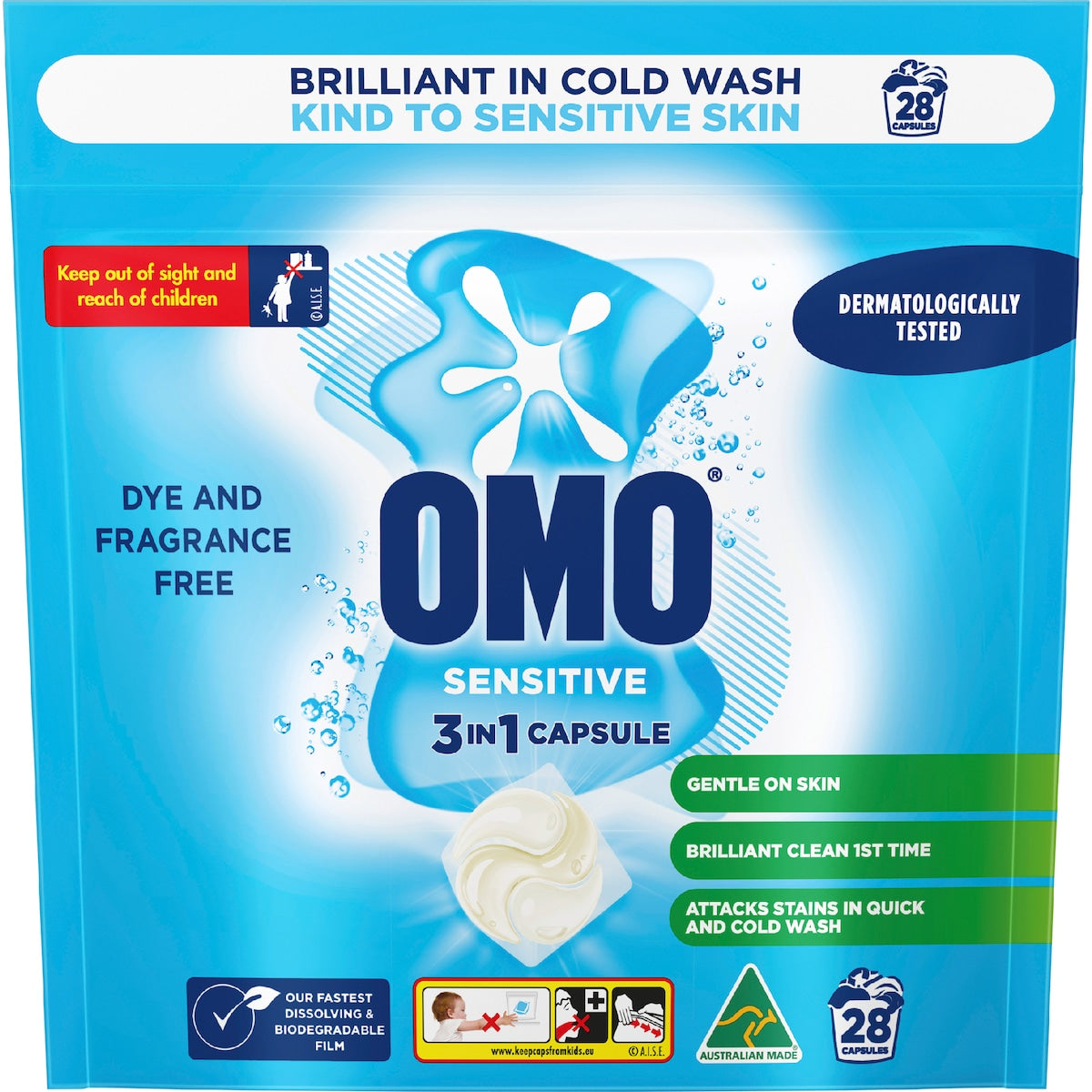 Omo Sensitive Laundry Liquid Capsules Detergent 28 Pack