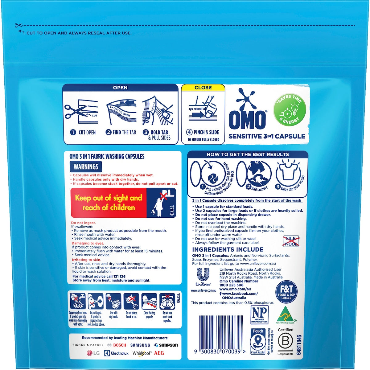 Omo Sensitive Laundry Liquid Capsules Detergent 28 Pack