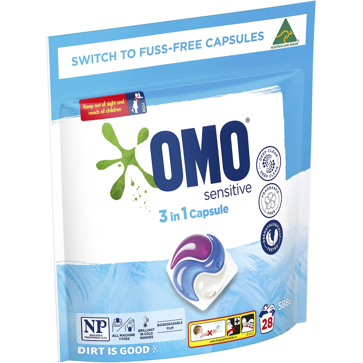 Omo Sensitive Laundry Liquid Capsules Detergent 28 Pack