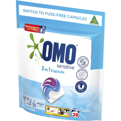 Omo Sensitive Laundry Liquid Capsules Detergent 28 Pack