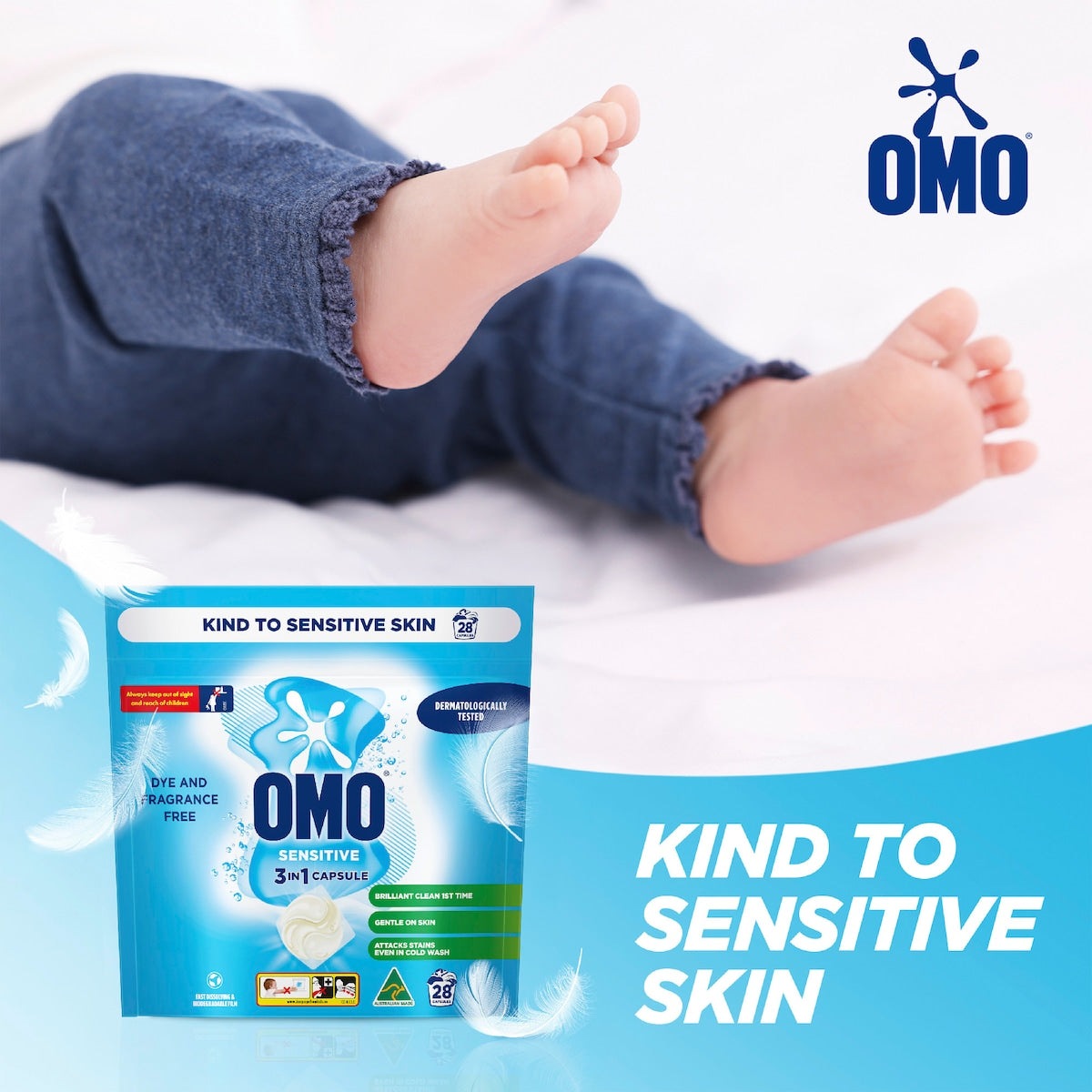 Omo Sensitive Laundry Liquid Capsules Detergent 28 Pack