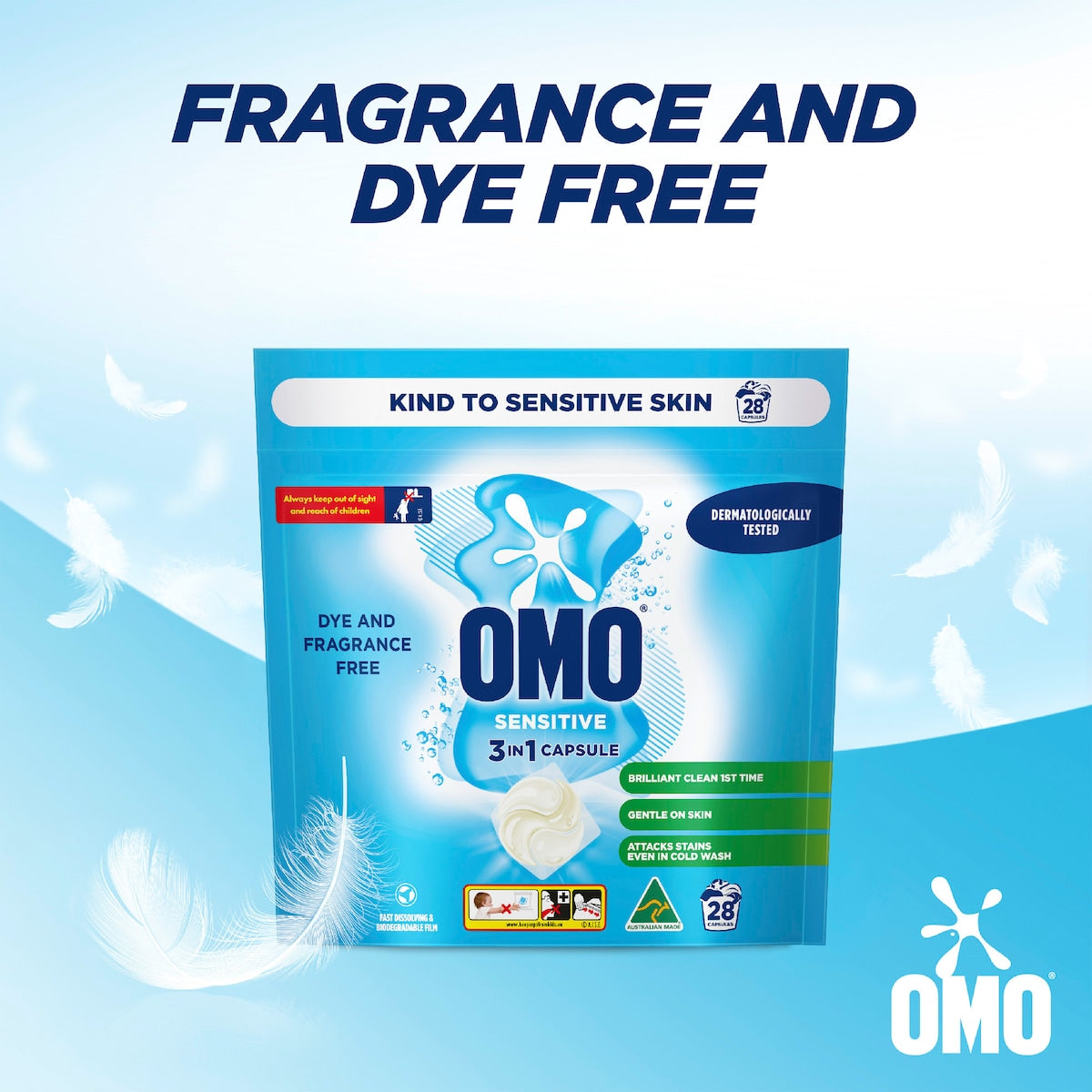 Omo Sensitive Laundry Liquid Capsules Detergent 28 Pack