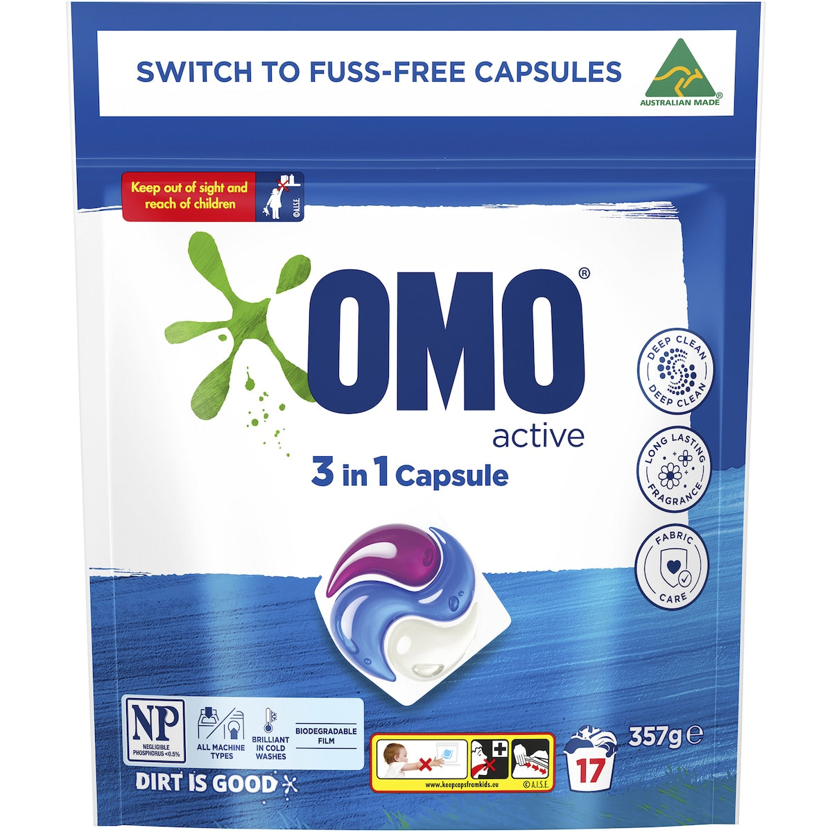 Omo Active Laundry Capsules 3 In 1 17 Pack