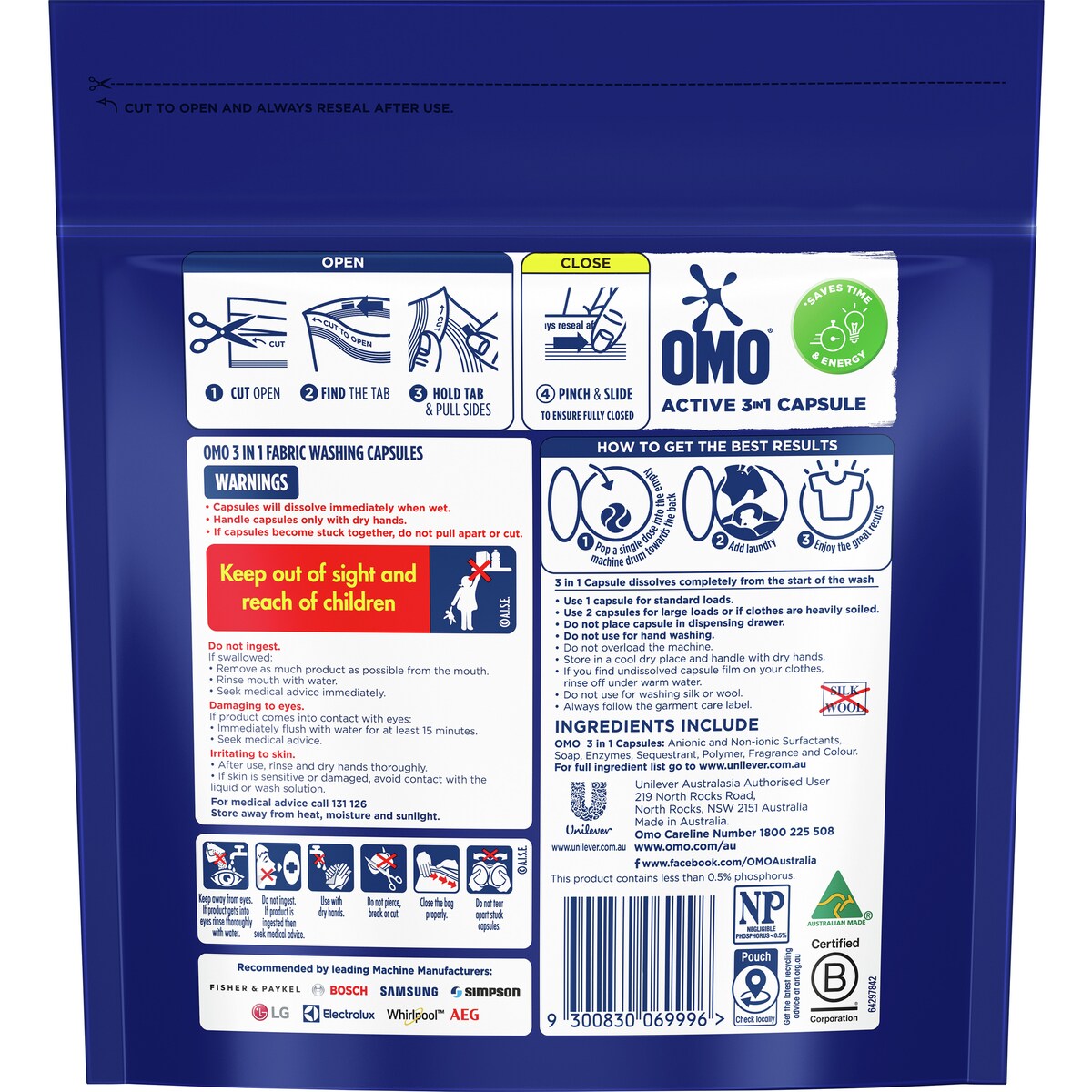 Omo Active 3 In 1 Laundry Capsules 357g