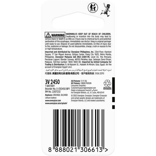 Energizer 2450 Cr2450 Lithium Coin Battery Each