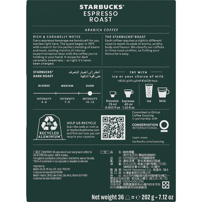 Starbucks By Nespresso Espresso Roast Coffee Pods 36 Pack