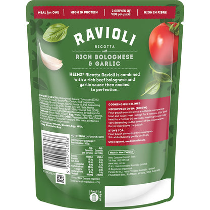 Heinz Ravioli Ricotta Pasta Pouch With Rich Bolognese & Garlic 350g