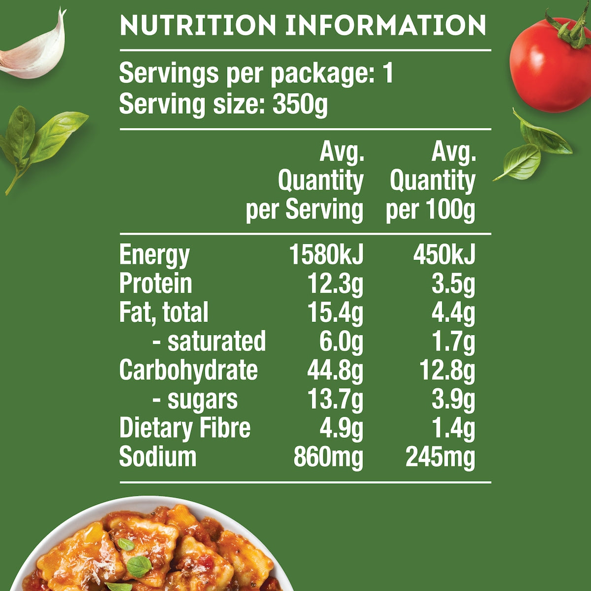 Heinz Ravioli Ricotta Pasta Pouch With Rich Bolognese & Garlic 350g