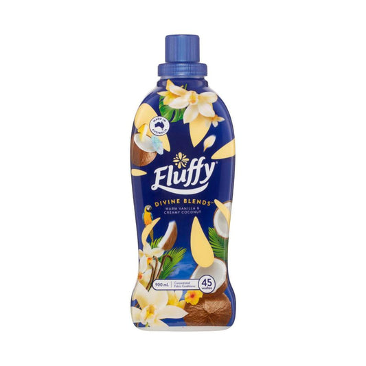 Fluffy Concentrate Liquid Fabric Softener Conditioner Divine Blends Warm Vanilla & Creamy Coconut - 900mL