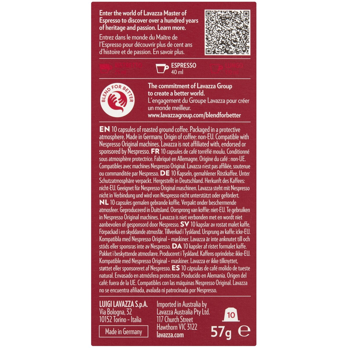 Lavazza Espresso Classico Nespresso Compatible Coffee Pods 10 pack