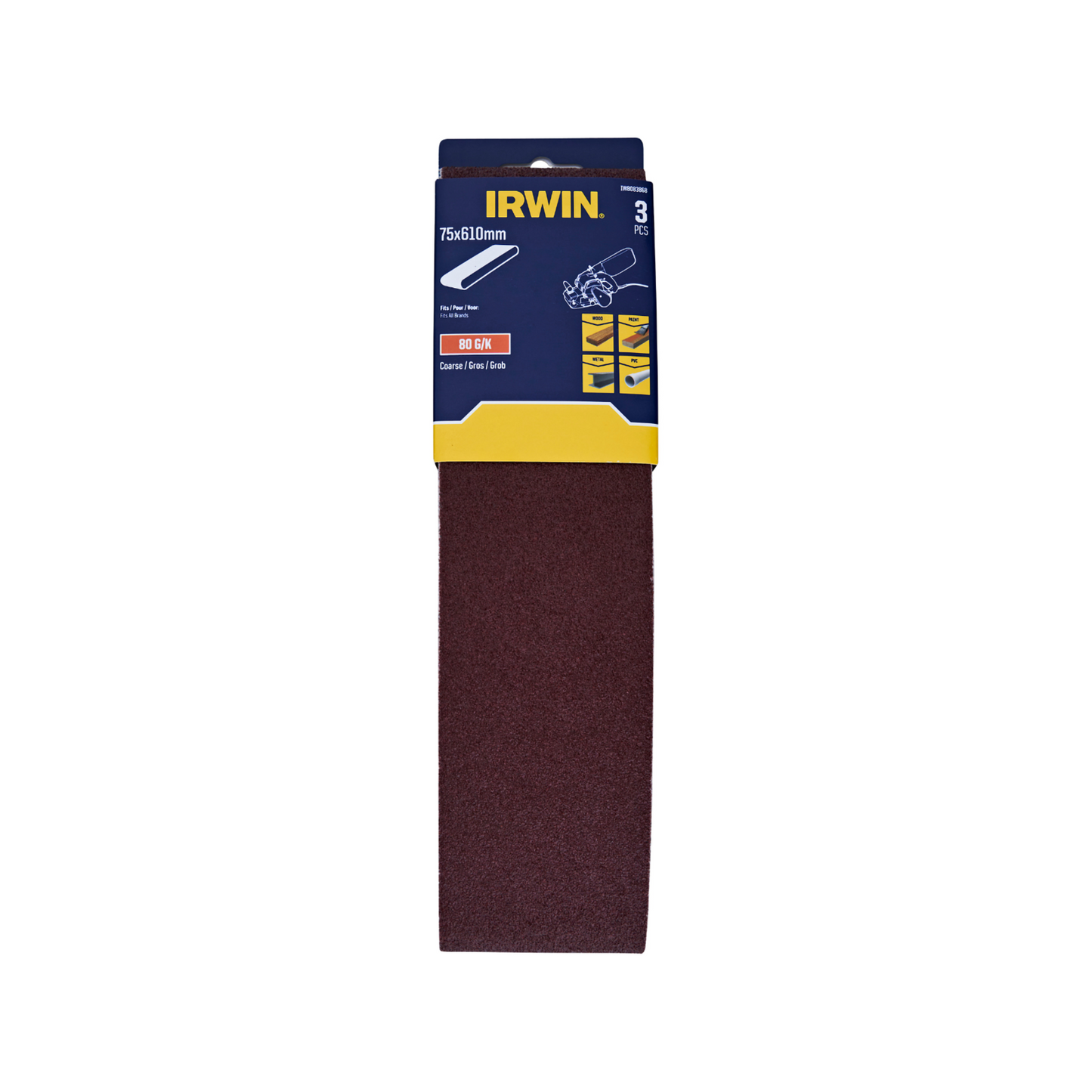 Irwin Sanding Belt - 75 x 610mm - 80 Grit - 3 Pack