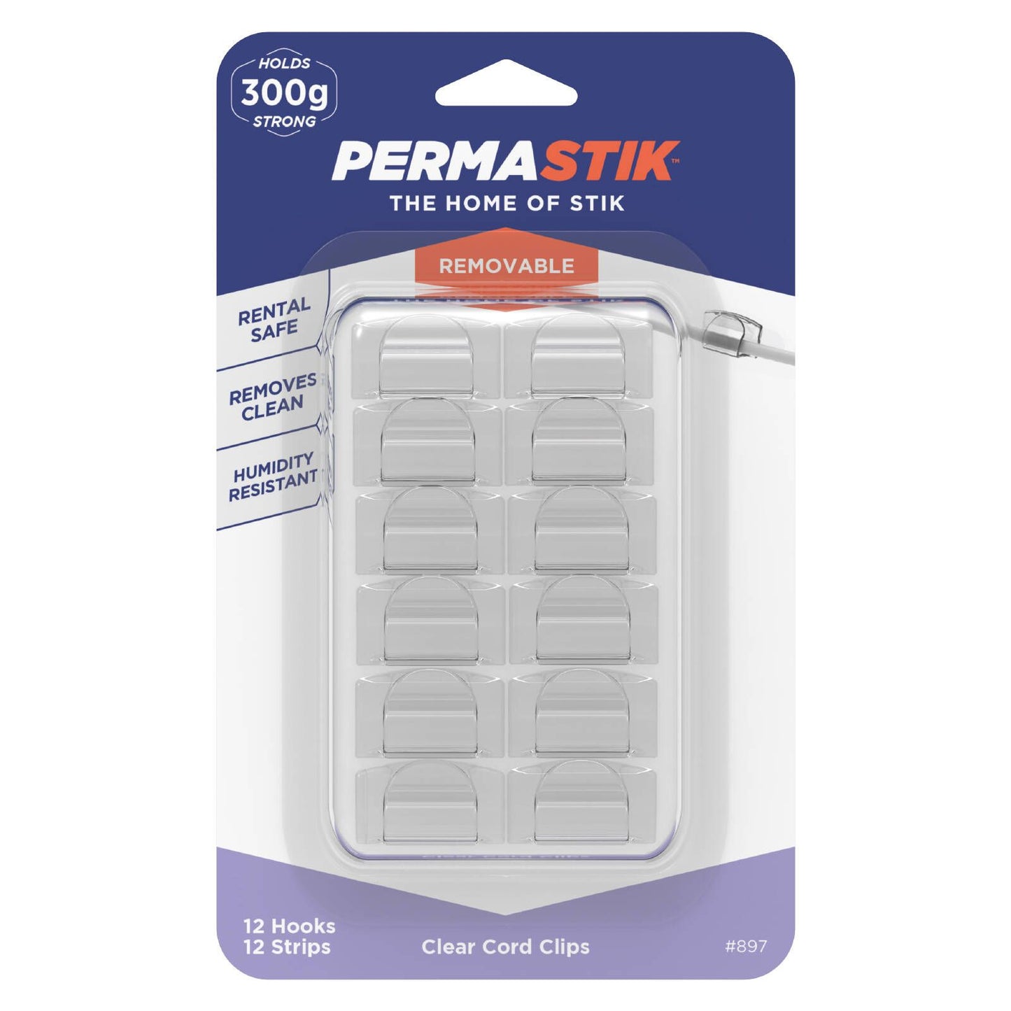 Permastik Clear Cord Clips - 12 Pack