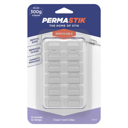 Permastik Clear Cord Clips - 12 Pack