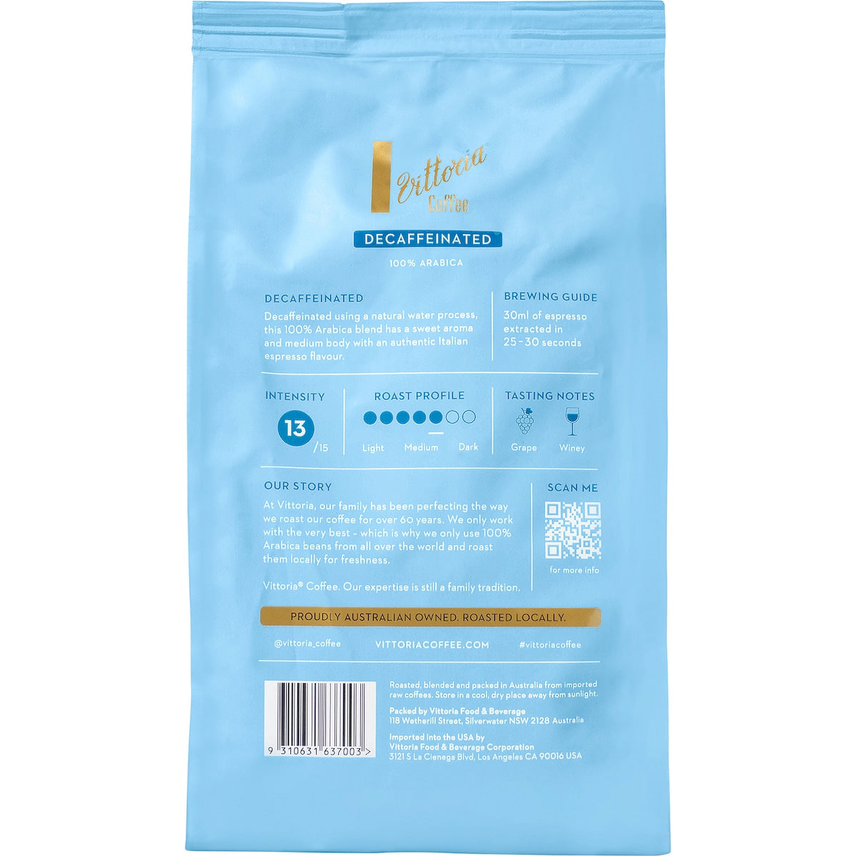 Vittoria Decaffeinated Coffee Beans 500g