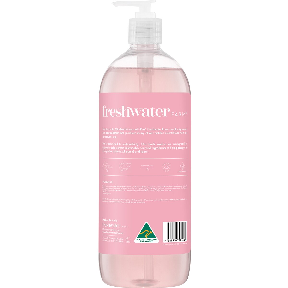 Freshwater Farm Rosewater & Pink Clay Body Wash 1l
