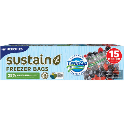 Hercules Sustain Freezer Bags Twin Zip Medium 15 Pack