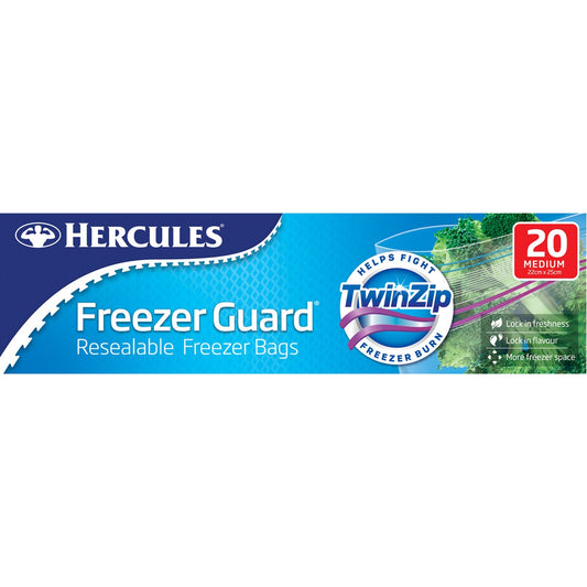Hercules Freezer Guard Resealable Freezer Bags Twin Zip Medium 20 pack