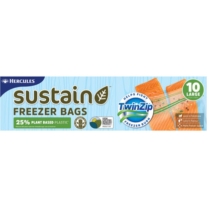 Hercules Sustain Freezer Bags Twin Zip Large 10 Pack