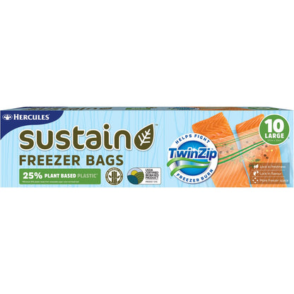 Hercules Sustain Freezer Bags Twin Zip Large 10 Pack