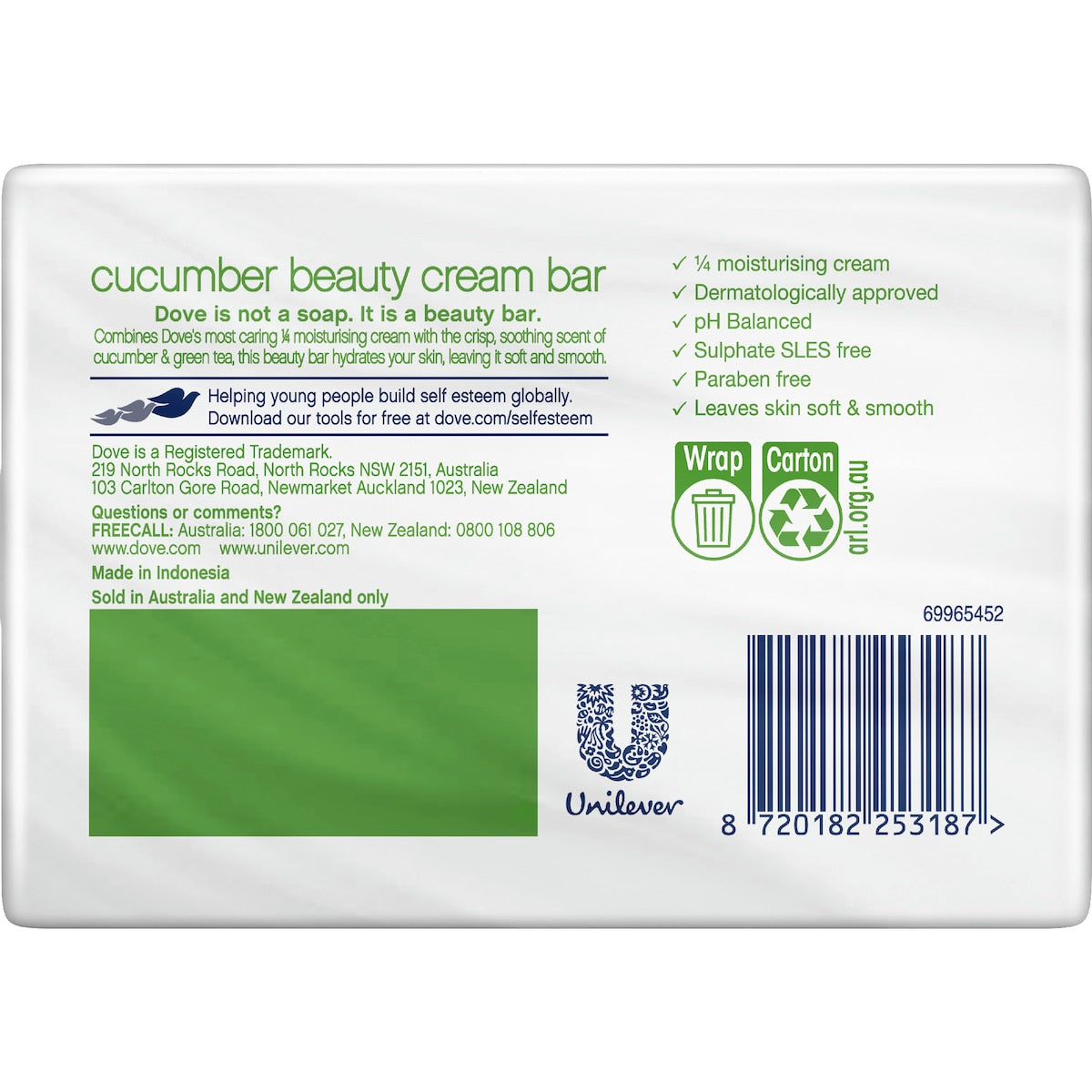 Dove Beauty Cream Bar Cucumber 90g X 4 Pack