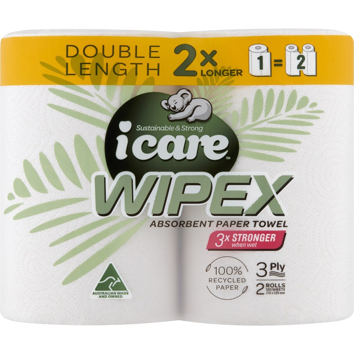 Icare Paper Towel Double Length 3 Ply 120 Sheets 2 Pack