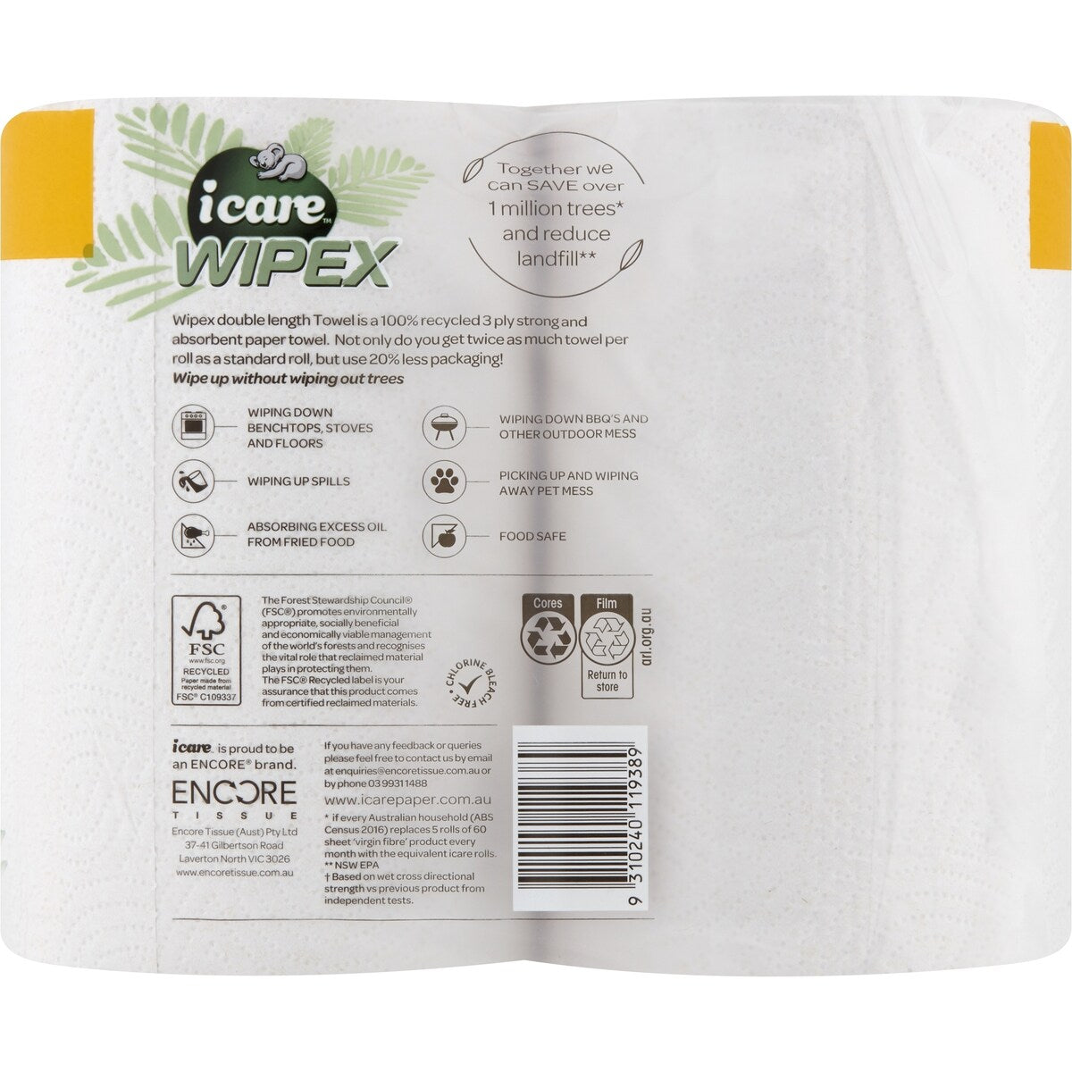 Icare Paper Towel Double Length 3 Ply 120 Sheets 2 Pack