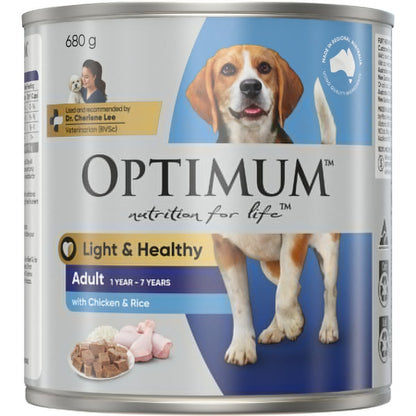 Optimum Light & Healthy With Chicken & Rice Wet Dog Food 680g