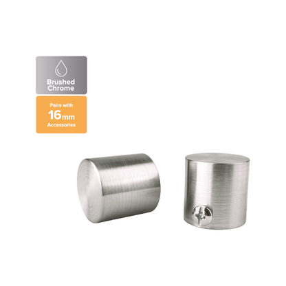 Pillar Brushed Chrome Curtain Rod Finials - 16mm - 2 Pack