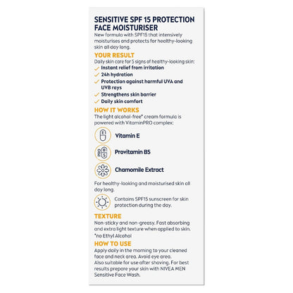 Nivea Men Sensitive Protective Face Moisturiser Cream With Spf15 75ml