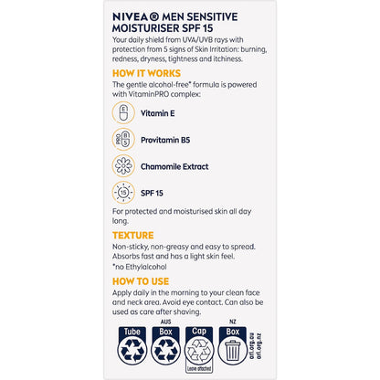 Nivea Men Sensitive Protective Moisturiser Spf 15 75ml