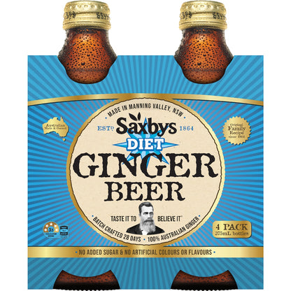Saxbys Diet Ginger Beer 375ml X 4 Pack