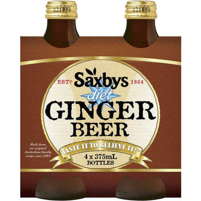Saxbys Diet Ginger Beer 375ml X 4 Pack