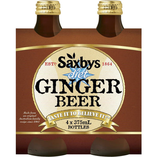 Saxbys Diet Ginger Beer 375ml X 4 Pack