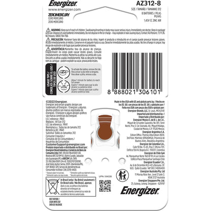 Energizer Hearing Aid Batteries 312 8 Pack